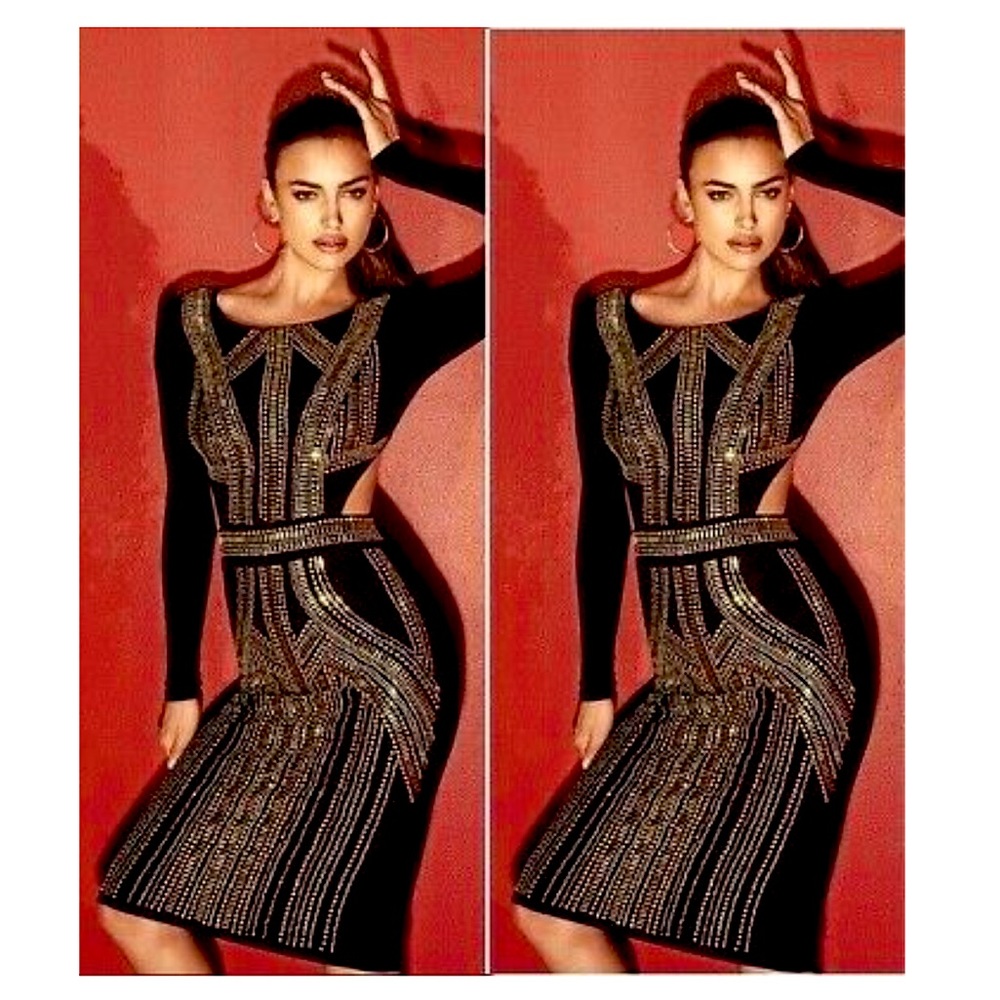 RARE Bebe bodycon cut-out embellished dress w tags